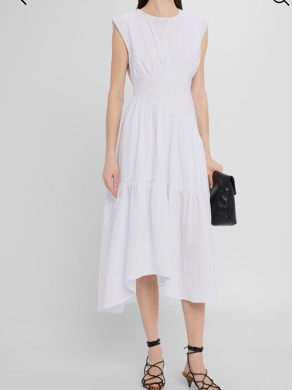 Frame seersucker gathered seam midi dress
